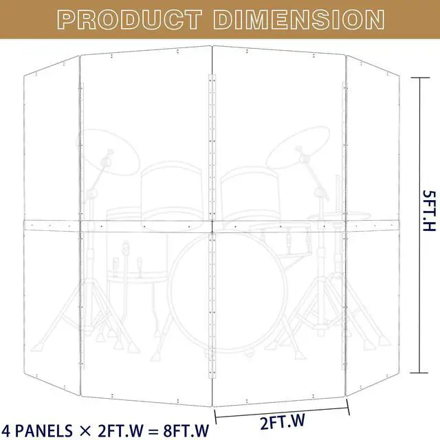 Alt view image 2 of 7 - Portable Drum Shield | 4 Panels 2ft x 5ft | Factory-Installed Full-Length Stainless Steel Hinges | Acrylic Drum Sound Barrier | Cage for Church Use (4 Panels)