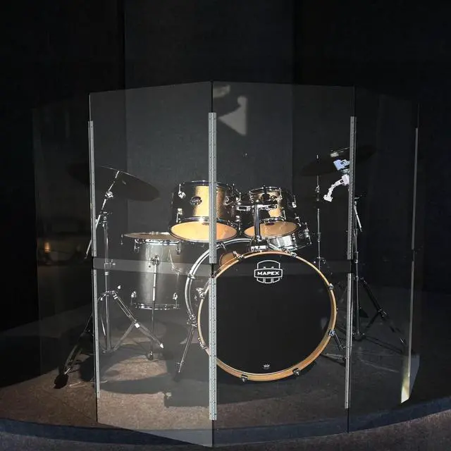 Alt view image 7 of 7 - Portable Drum Shield | 4 Panels 2ft x 5ft | Factory-Installed Full-Length Stainless Steel Hinges | Acrylic Drum Sound Barrier | Cage for Church Use (4 Panels)