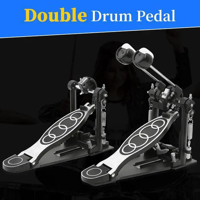 Alt view image 2 of 7 - Double Bass drum Pedal,Double Bass Pedal with Adjustable Beater Head,Double Chain Drive Foot Kick Pedal with Drum Key for Drum Set and Electronic Drums