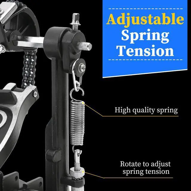 Alt view image 3 of 7 - Double Bass drum Pedal,Double Bass Pedal with Adjustable Beater Head,Double Chain Drive Foot Kick Pedal with Drum Key for Drum Set and Electronic Drums