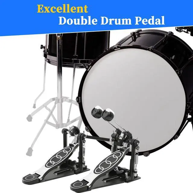 Alt view image 7 of 7 - Double Bass drum Pedal,Double Bass Pedal with Adjustable Beater Head,Double Chain Drive Foot Kick Pedal with Drum Key for Drum Set and Electronic Drums