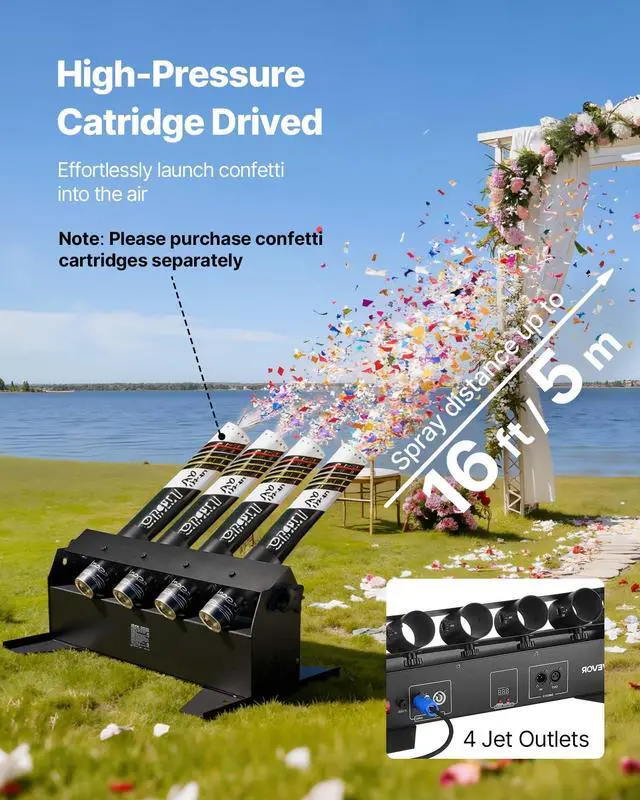 Alt view image 2 of 7 - Electric Confetti Cannon Machine, High Output 4-Shot Confetti Launcher, DMX512, Manual & Remote Control, Portable Confe-tti Shooter for Wedding Christmas DJ Party Event Show Stage Nightclub
