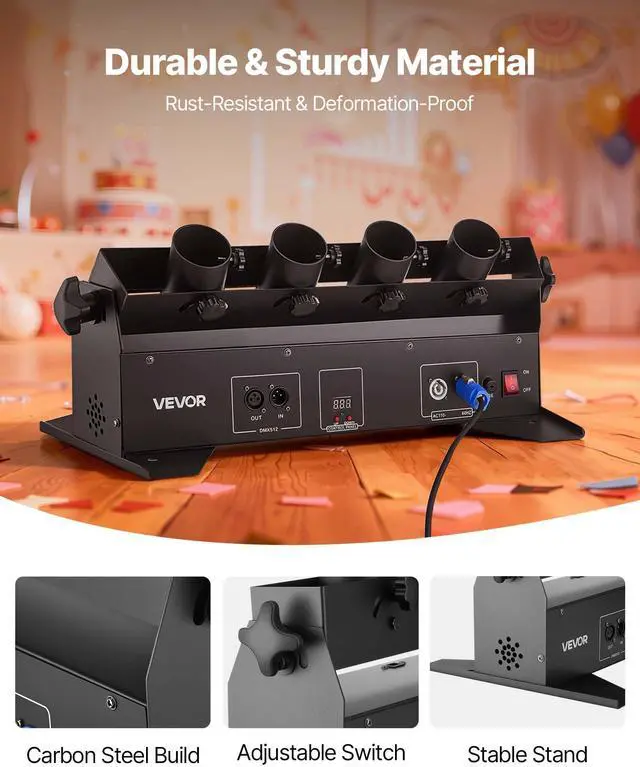 Alt view image 3 of 7 - Electric Confetti Cannon Machine, High Output 4-Shot Confetti Launcher, DMX512, Manual & Remote Control, Portable Confe-tti Shooter for Wedding Christmas DJ Party Event Show Stage Nightclub