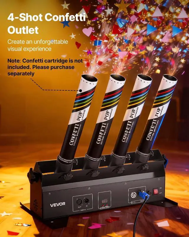 Alt view image 5 of 7 - Electric Confetti Cannon Machine, High Output 4-Shot Confetti Launcher, DMX512, Manual & Remote Control, Portable Confe-tti Shooter for Wedding Christmas DJ Party Event Show Stage Nightclub