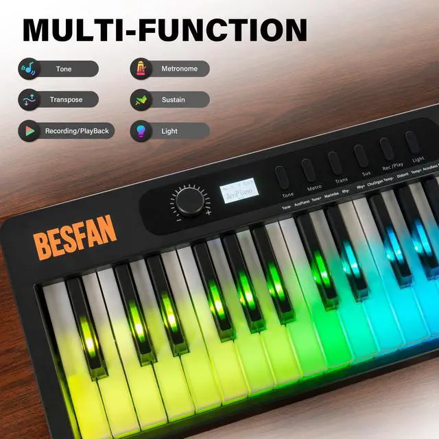 Alt view image 4 of 7 - 88-Key Foldable Piano Keyboard with Colorful Lighted Keys | Semi-Weighted Full Size Portable Digital Piano with MIDI, Speakers, Sustain Pedal for Beginners, Travel and Small Spaces