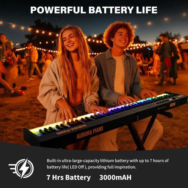 Alt view image 7 of 7 - 88-Key Foldable Piano Keyboard with Colorful Lighted Keys | Semi-Weighted Full Size Portable Digital Piano with MIDI, Speakers, Sustain Pedal for Beginners, Travel and Small Spaces