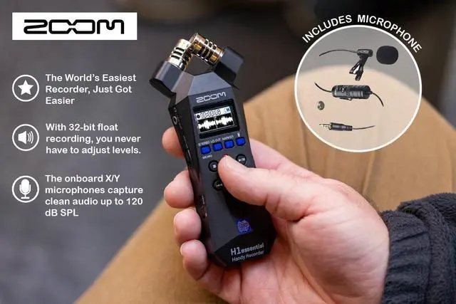 Alt view image 3 of 7 - H1essential Handy Recorder Bundle with Professional Lavalier Condenser Microphone, 32GB microSDHC Card, Furry Microphone Windscreen, 4 AAA Alkaline Batteries, and More!