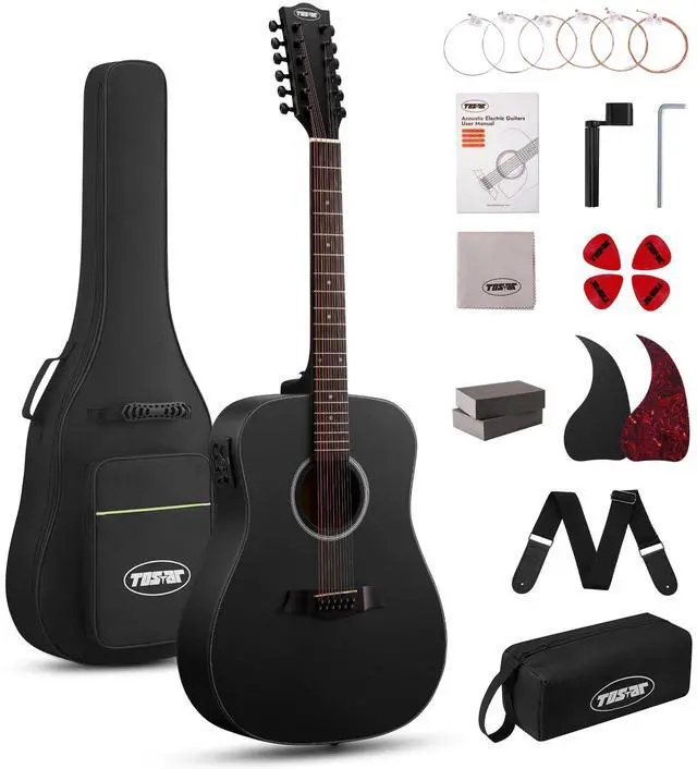 Main image of 12 String Acoustic Electric Guitar for All Players, Rounded Black | 42" Full Size, Rich 12-String Tone, Spruce Top & Mahogany Body, Built-In EQ/Tuner, Matte Finish for Stage & Home Playing