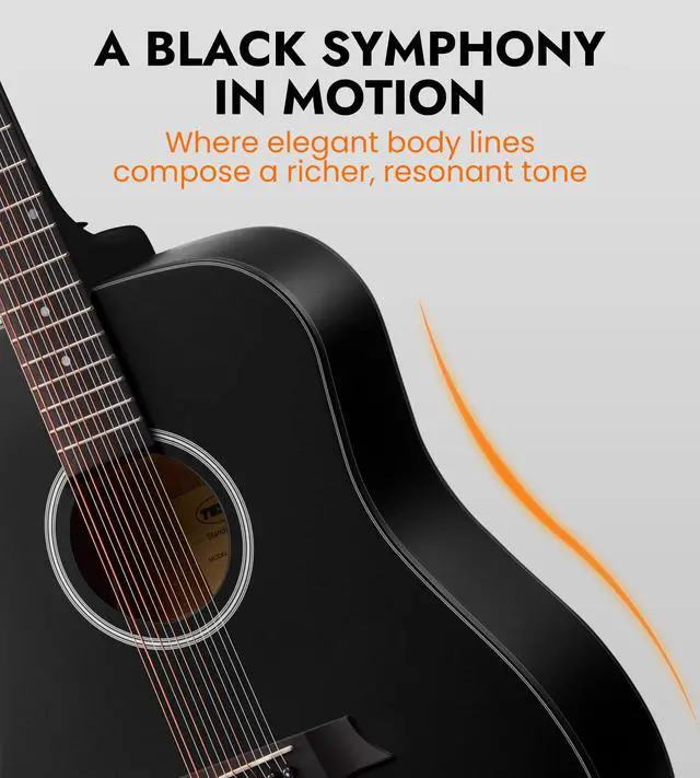 Alt view image 3 of 7 - 12 String Acoustic Electric Guitar for All Players, Rounded Black | 42" Full Size, Rich 12-String Tone, Spruce Top & Mahogany Body, Built-In EQ/Tuner, Matte Finish for Stage & Home Playing