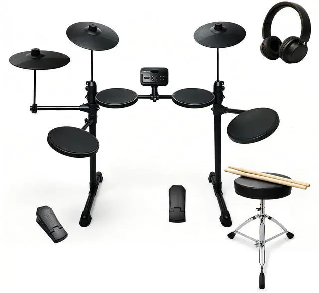 Main image of Electric Drum Kit for Beginner Home Practice with 10" Cymbals, USB MIDI, 7 Drum Kits, 70 Sounds,Throne, Headphones, Sticks,foldable drum set gift