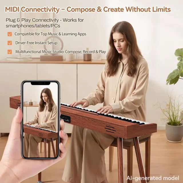 Alt view image 6 of 7 - P10 Weighted Keyboard Piano 88 Keys,Full-Size Electric Piano for Beginners,Digital Piano 88 Key Semi-Weighted Keyboard with Stand,Triple Pedal,Music Stand,Power Adapter