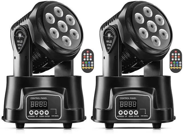 Main image of Moving Head Light RGBW Stage Lighting DJ Lights 7 x 10W LED Beam Spotlight 9/14 CH Wash Light with DMX and Sound Activated for Party Church Wedding Bar Christmas Halloween Disco (2 Pack)