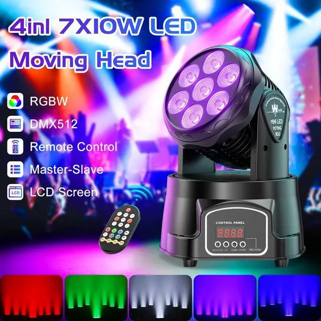 Alt view image 2 of 7 - Moving Head Light RGBW Stage Lighting DJ Lights 7 x 10W LED Beam Spotlight 9/14 CH Wash Light with DMX and Sound Activated for Party Church Wedding Bar Christmas Halloween Disco (2 Pack)