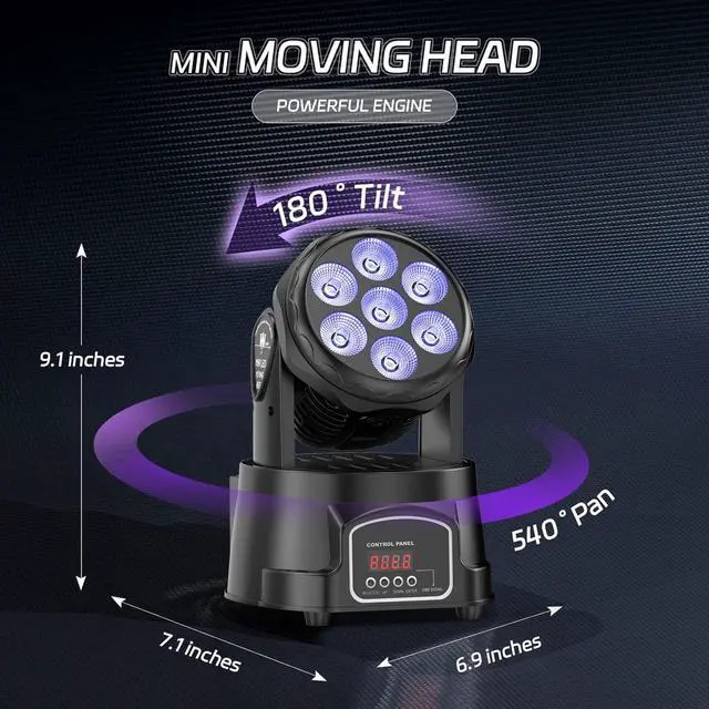 Alt view image 5 of 7 - Moving Head Light RGBW Stage Lighting DJ Lights 7 x 10W LED Beam Spotlight 9/14 CH Wash Light with DMX and Sound Activated for Party Church Wedding Bar Christmas Halloween Disco (2 Pack)