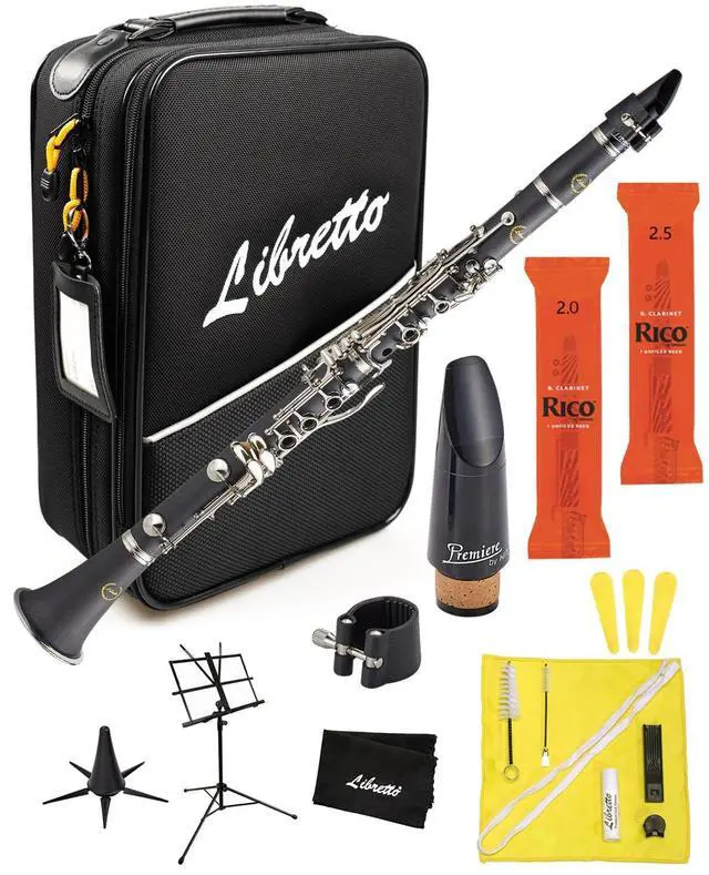 Main image of Bb Clarinet Set for Beginner and Intermediate Players, Name-Brand Mouthpiece & Reeds, Music Stand, Cleaning Kit, Instructions, Backpack Case, 5-Leg Stand, Educator-Recommended