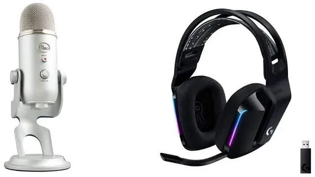 Main image of Blue Yeti USB Microphone for PC, Mac, Gaming, Recording, Streaming, and Podcasting + G733 Lightspeed Wireless Gaming Headset with Suspension Headband, Lightsync RGB, and PRO-G Audio - Silver