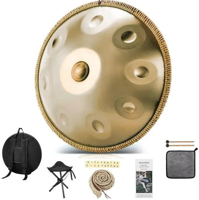 Main image of 22 Inches Handpan Drum, 440Hz 9 Notes D Minor Kurd Hand Pan Drum, Professional Concert Sound Handpan Drums for Adults Complete Kit Includes Bag Stand Sticks (9 Notes, 440Hz)