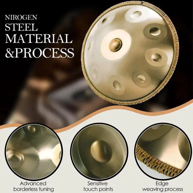Alt view image 2 of 7 - 22 Inches Handpan Drum, 440Hz 9 Notes D Minor Kurd Hand Pan Drum, Professional Concert Sound Handpan Drums for Adults Complete Kit Includes Bag Stand Sticks (9 Notes, 440Hz)