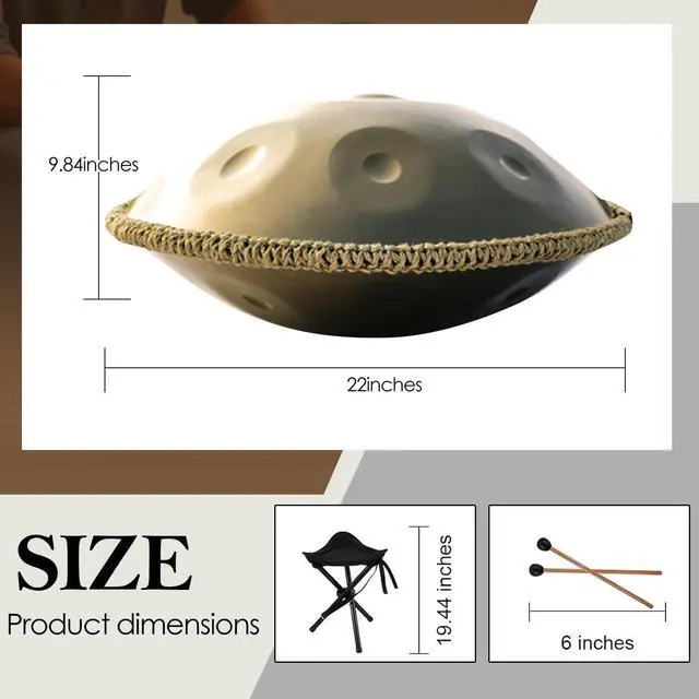 Alt view image 5 of 7 - 22 Inches Handpan Drum, 440Hz 9 Notes D Minor Kurd Hand Pan Drum, Professional Concert Sound Handpan Drums for Adults Complete Kit Includes Bag Stand Sticks (9 Notes, 440Hz)