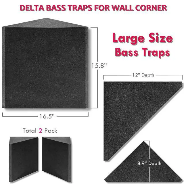 Alt view image 2 of 7 - Delta Bass Traps, 16.5 x 15.8 x 12 in, for Wall Corners, 2-Pack | Stackable super chunk corner bass traps for vertical wall corners and floor-to-ceiling treatment in studios and home theaters