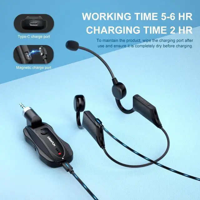 Alt view image 6 of 6 - 2.4G Fitness Headset Wireless Microphone, IP67 Waterproof Sweatproof Microphone for Water Aerobics, Swimming Coach, Fitness Instructor, Yoga, Spinning, Training, Teaching, Speakers, GWP91