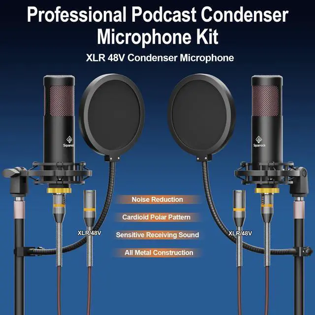 Alt view image 2 of 7 - Podcast Equipment Bundle for 2 with Dual 48V XLR Condenser Micophones with Mic Pop Filters Audio Equipment for Live Streaming/ Recording, Online Gaming for Phone/ Laptop/ PC Audio Interface M100