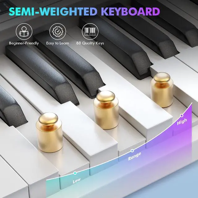 Alt view image 4 of 7 - 88 Key Portable Piano Keyboard, Magnetic Semi-Weighted Electric Piano | Velocity-Sensitive Keys, 900 Tones & 700 Rhythms, Bluetooth & USB-MIDI, Rechargeable for Beginners Home Travel
