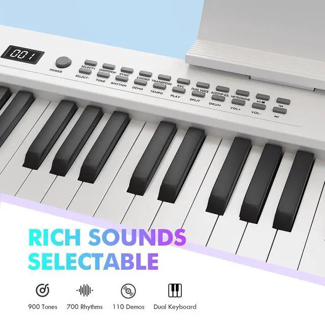 Alt view image 5 of 7 - 88 Key Portable Piano Keyboard, Magnetic Semi-Weighted Electric Piano | Velocity-Sensitive Keys, 900 Tones & 700 Rhythms, Bluetooth & USB-MIDI, Rechargeable for Beginners Home Travel