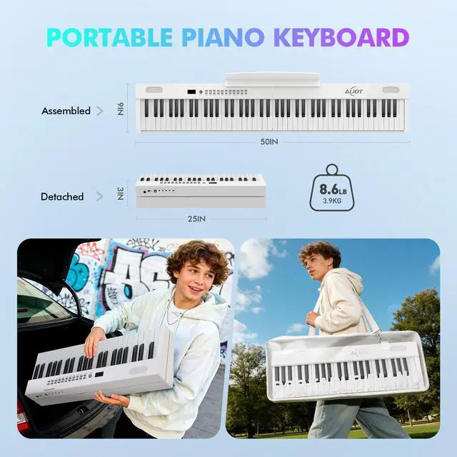 Alt view image 6 of 7 - 88 Key Portable Piano Keyboard, Magnetic Semi-Weighted Electric Piano | Velocity-Sensitive Keys, 900 Tones & 700 Rhythms, Bluetooth & USB-MIDI, Rechargeable for Beginners Home Travel