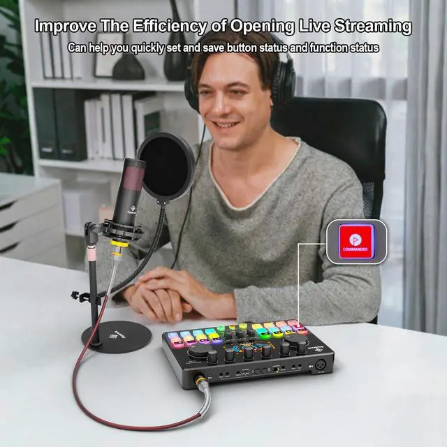 Alt view image 6 of 7 - Podcast Equipment Bundle for 2 with Dual 48V XLR Condenser Micophones with Mic Pop Filters Audio Equipment for Live Streaming/ Recording, Online Gaming for Phone/ Laptop/ PC Audio Interface M100