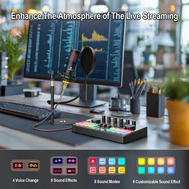 Alt view image 5 of 7 - Podcast Equipment Bundle for 2 with Dual 48V XLR Condenser Micophones with Mic Pop Filters Audio Equipment for Live Streaming/ Recording, Online Gaming for Phone/ Laptop/ PC Audio Interface M100