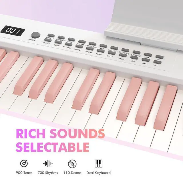 Alt view image 5 of 7 - 88-Key Split Portable Piano Keyboard with Velocity-Sensitive Keys | Magnetic Detachable Design, 900 Tones&700 Rhythms&110 Demos, USB-MIDI, Carry Case Included, Ideal for Beginner Gift Girls