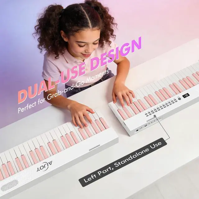 Alt view image 3 of 7 - 88-Key Split Portable Piano Keyboard with Velocity-Sensitive Keys | Magnetic Detachable Design, 900 Tones&700 Rhythms&110 Demos, USB-MIDI, Carry Case Included, Ideal for Beginner Gift Girls