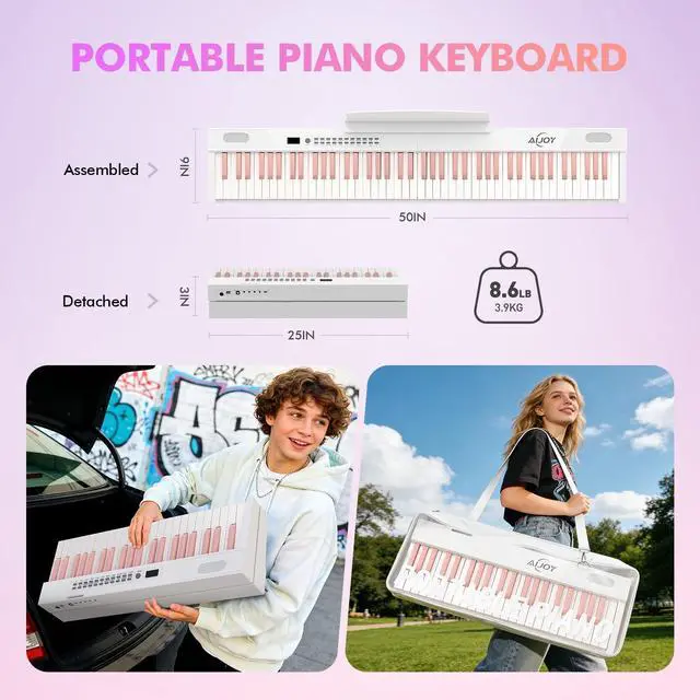 Alt view image 6 of 7 - 88-Key Split Portable Piano Keyboard with Velocity-Sensitive Keys | Magnetic Detachable Design, 900 Tones&700 Rhythms&110 Demos, USB-MIDI, Carry Case Included, Ideal for Beginner Gift Girls