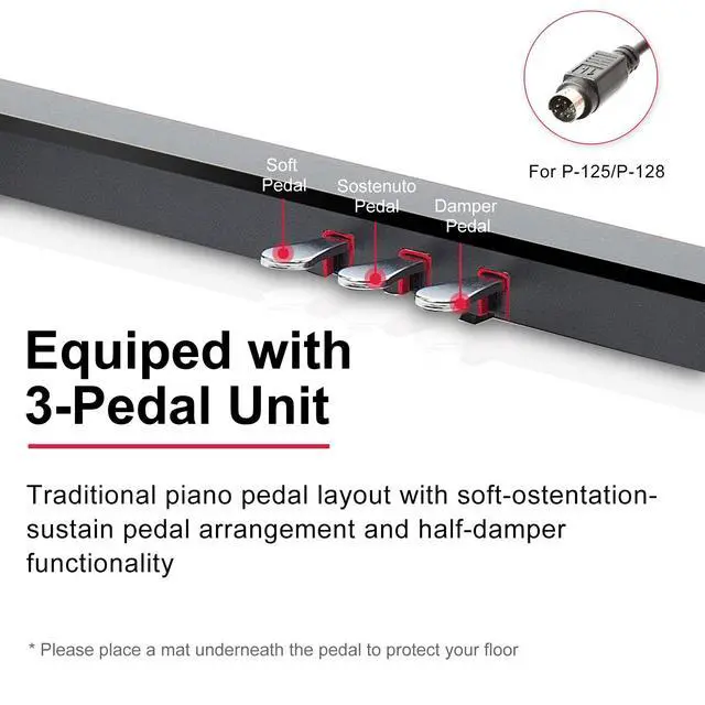 Alt view image 4 of 7 - L125B Wooden Furniture Stand Compatible for Yamaha P-125,P-128 Keyboard,with Traditional Piano 3-Pedal Unit,Black (P-125 WS)
