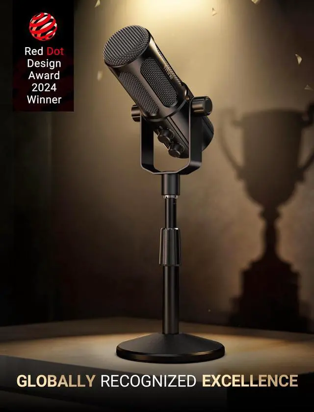 Alt view image 2 of 7 - AmpliTank TANK6S Vocal Dynamic Microphone XLR/USB Desktop Mic | Podcast Microphone with Height-Adjustable Stand, Mute, Monitoring, Studio Metal, for Streaming Content Creation Recording