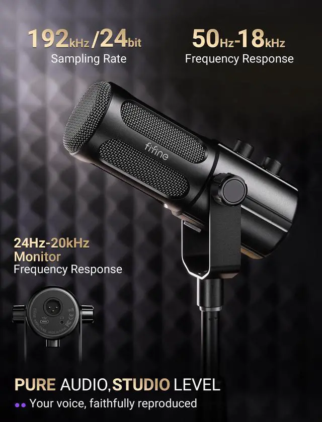 Alt view image 3 of 7 - AmpliTank TANK6S Vocal Dynamic Microphone XLR/USB Desktop Mic | Podcast Microphone with Height-Adjustable Stand, Mute, Monitoring, Studio Metal, for Streaming Content Creation Recording