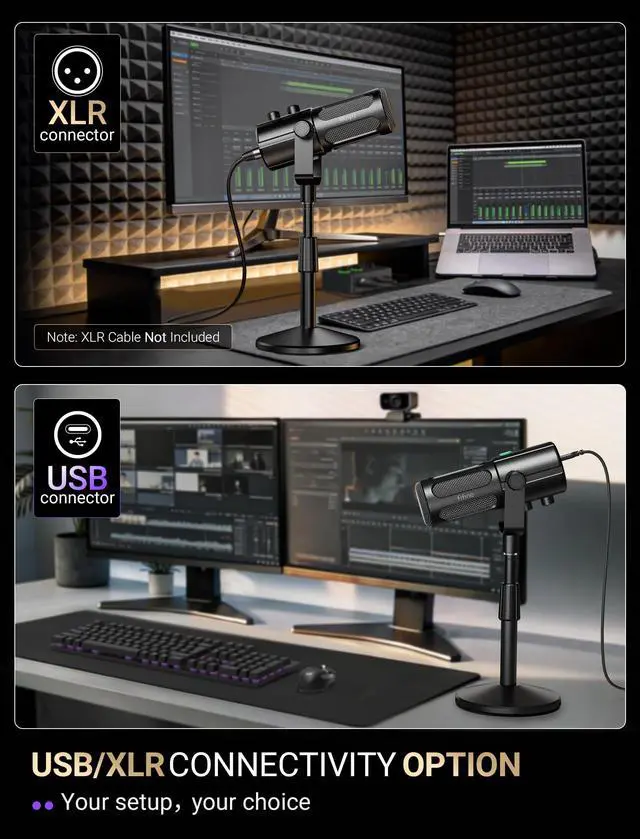 Alt view image 4 of 7 - AmpliTank TANK6S Vocal Dynamic Microphone XLR/USB Desktop Mic | Podcast Microphone with Height-Adjustable Stand, Mute, Monitoring, Studio Metal, for Streaming Content Creation Recording