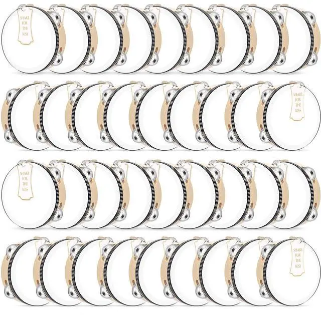 Main image of 36 Set 6 Inch Tambourines Bulk for Adults Christmas Bulk Wooden Hand Held Drum with Metal Jingles, Tags, Tambourine Gift Musical Instrument for Church Wedding Party Favor(White Style)