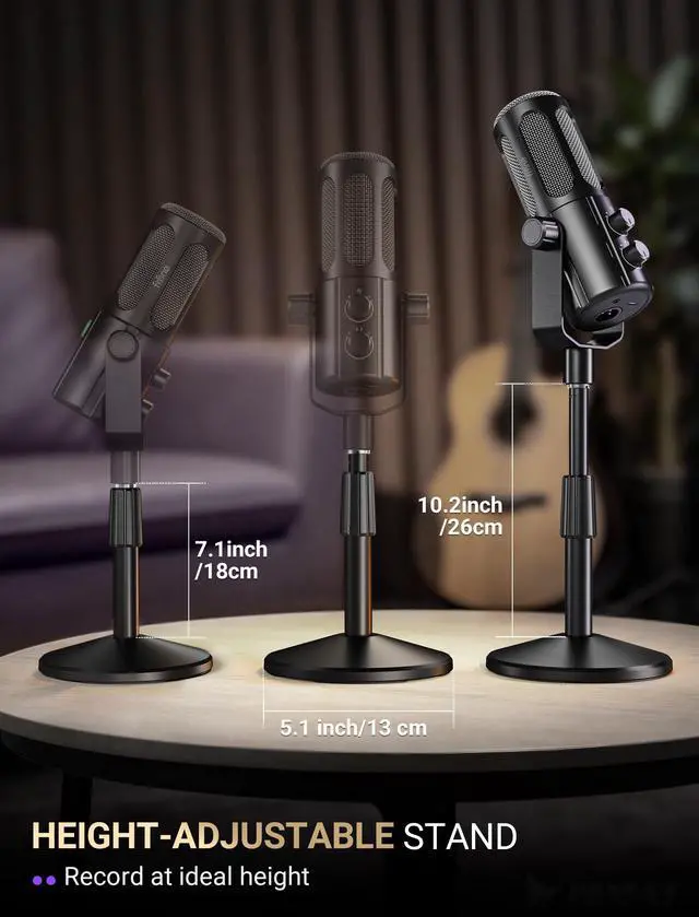 Alt view image 7 of 7 - AmpliTank TANK6S Vocal Dynamic Microphone XLR/USB Desktop Mic | Podcast Microphone with Height-Adjustable Stand, Mute, Monitoring, Studio Metal, for Streaming Content Creation Recording