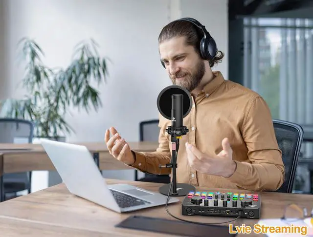 Alt view image 7 of 7 - Podcast Equipment Bundle All-in-One with Dual XLR-3.5 Condenser Micophone with Mic Pop Filter Audio Equipment for Live Streaming/ Recording, Online Gaming for Phone/ Laptop/ PC Audio Interface M100