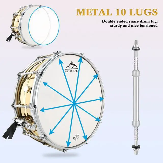 Alt view image 3 of 7 - Snare Drum 14 X5.5 Inches Professional Snares for Drummer, Adult, Advanced Drum Set Snare Drums (Brass Color)