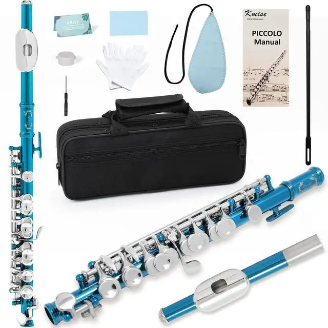 Main image of Closed Hole C Piccolo, Professional Nickel Silver Body with Bronze Finish, Includes Gig Bag, Manual and Cleaning Kit, for Beginners and School Bands (Blue)