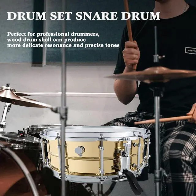 Alt view image 6 of 7 - Snare Drum 14 X5.5 Inches Professional Snares for Drummer, Adult, Advanced Drum Set Snare Drums (Brass Color)