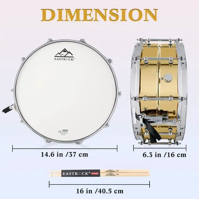 Alt view image 7 of 7 - Snare Drum 14 X5.5 Inches Professional Snares for Drummer, Adult, Advanced Drum Set Snare Drums (Brass Color)