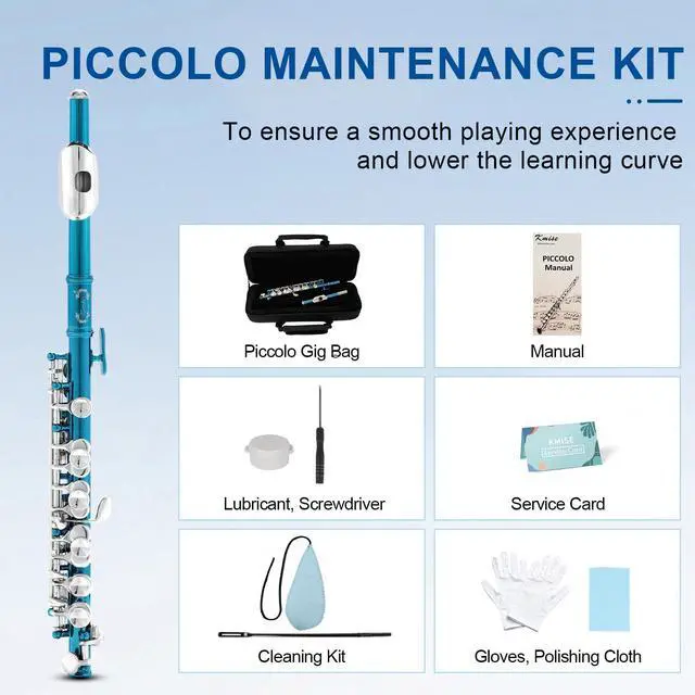 Alt view image 6 of 7 - Closed Hole C Piccolo, Professional Nickel Silver Body with Bronze Finish, Includes Gig Bag, Manual and Cleaning Kit, for Beginners and School Bands (Blue)