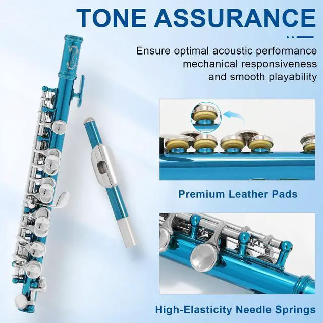 Alt view image 5 of 7 - Closed Hole C Piccolo, Professional Nickel Silver Body with Bronze Finish, Includes Gig Bag, Manual and Cleaning Kit, for Beginners and School Bands (Blue)