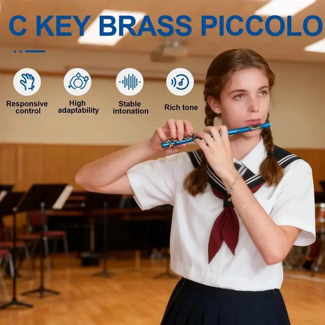 Alt view image 7 of 7 - Closed Hole C Piccolo, Professional Nickel Silver Body with Bronze Finish, Includes Gig Bag, Manual and Cleaning Kit, for Beginners and School Bands (Blue)