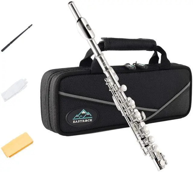 Main image of Silver-Plated Piccolo Key of C 2-Piece Keys for Beginner, Kids, Student with Hard Case, Cleaning Rod, Cloth and Gloves