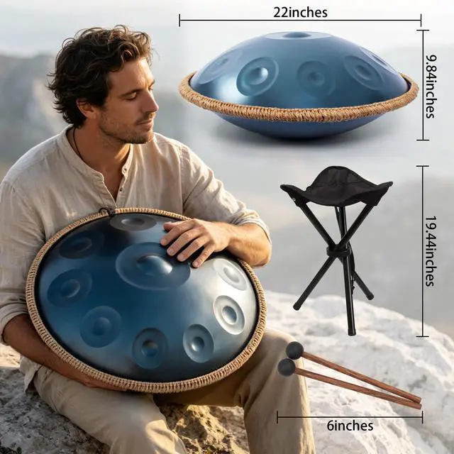 Alt view image 6 of 7 - Handpan Drum 22 Inch for Adults 10 Notes - Hand Pan Drum(Blue) | Hand Drum D Minor Kurd 440Hz Professional Hand Pan,Handpan Instrument,Premium Steel Drum